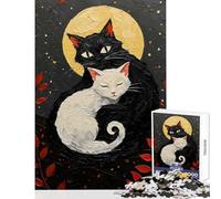 Rompecabezas para Adolescentes de 1000 Piezas diseño de Gatos Blancos y Negros bajo la Luna Juguete Educativo Regalo de Amigo Secreto Juego práctico Que fomenta el Amor Entre Parejas tamaño 38x52cm