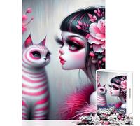 Rompecabezas para Adolescentes de 1000 Piezas diseño de Hada y Gato gótico Rosa Juguete Educativo Regalo para Mujeres y Hombres Juego Imposible Cada Pieza es única Tamaño 38x26cm