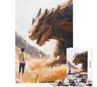 Rompecabezas para Adolescentes de 1000 Piezas diseño de Hombre Frente a dragón Juego Educativo descompresión Intelectual tamaño 50x75cm