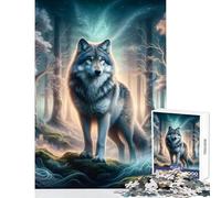 Rompecabezas para Adolescentes de 1000 Piezas diseño de Lobo Misterioso en el Bosque Ideal para Decorar el hogar Regalo Divertido Juego práctico con póster a Juego y Hoja de Trivia tamaño 50x75cm