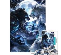 Rompecabezas para Adolescentes de 1000 Piezas diseño de Lucha Entre Lobos y luz de Luna Juguetes educativos de Aprendizaje Juego práctico de análisis y lógica Ideas para Regalos (tamaño 38x52cm)