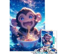 Rompecabezas para Adolescentes de 1000 Piezas diseño de Mono Feliz con Ramen Ayuda a ejercitar el Cerebro Decoración para el hogar Juego Imposible para Mayores de 14 años (38x26cm)