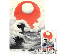Rompecabezas para adolescentes de 1000 piezas diseño de olas gigantes y sol rojo paisaje japonés juguetes de decoración para el hogar regalo de cumpleaños para juegos educativos actividades divertidas