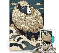 Rompecabezas para Adolescentes de 1000 Piezas diseño de Oveja Ukiyo-e Fabricado en Japón y China Juguetes para armar Que mejoran la Memoria con póster y Hoja de Preguntas a Juego 50x75cm