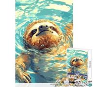 Rompecabezas para Adolescentes de 1000 Piezas diseño de Perezoso Nadando en Agua Azul Juguete Educativo Regalo de cumpleaños Juegos Divertidos Actividades para el hogar tamaño 50x75cm