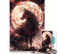 Rompecabezas para Adolescentes de 1000 Piezas,diseño de Sakura Kitsune Negro con Bordes definidos,Juego Divertido para concentrarse,Momento de diversión Tranquilo, Tranquilo 38x26cm