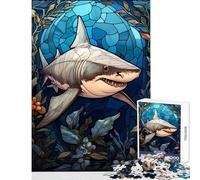 Rompecabezas para Adolescentes de 1000 Piezas diseño de tiburón Blanco vidrieras Juguetes antiestrés Regalos de cumpleaños Juegos educativos colección de Artistas Bellas Artes tamaño 50x75cm