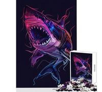 Rompecabezas para Adolescentes de 1000 Piezas diseño de tiburón neón Ideal para Decorar el hogar Regalos de Amigo Secreto Juegos Familiares Ejercicios cerebrales tamaño 38x52cm