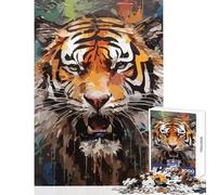Rompecabezas para Adolescentes de 1000 Piezas diseño de Tigre Arte Abstracto Pintura Juguetes antiestrés Regalos de cumpleaños Juego Familiar Lista de Deseos con Papá Noel tamaño 38x52cm