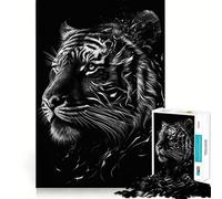 Rompecabezas para Adolescentes de 1000 Piezas,diseño de Tigre Negro y Plateado,Arte de Borde Premium,Juego de concentración Mental,diversión para el Tiempo Libre,Regalo artístico de Navidad 38x52cm