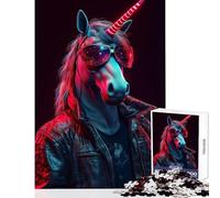Rompecabezas para Adolescentes de 1000 Piezas diseño de Unicornio ciberpunk neón decoración de Pared Regalo de cumpleaños Juegos educativos Entrena tu Cerebro y Tus Manos tamaño 38x52cm