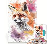 Rompecabezas para Adolescentes de 1000 Piezas diseño de Zorro Rojo con Salpicaduras de Acuarela Juegos relajantes Actividades Divertidas en casa Hermoso diseño 38x52cm
