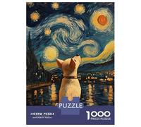 Rompecabezas para Adolescentes De 1000 Piezas Dog Gazing Starry Night Van Gogh Painting Rompecabezas para Adultos Juego De Ingenio Una Obra De Arte Actividades Divertidas En Casa 70x50cm/1000pcs