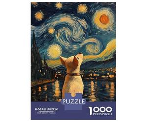 Rompecabezas para Adolescentes De 1000 Piezas Dog Gazing Starry Night Van Gogh Painting Rompecabezas para Adultos Juego De Ingenio Una Obra De Arte Actividades Divertidas En Casa 70x50cm/1000pcs