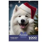 Rompecabezas para Adolescentes De 1000 Piezas Dog Samoyed Santa Hat Rompecabezas para Adultos Juego De Ingenio Mejora La Memoria Regalos para Amigos Y Familiares 38x26cm/1000pcs