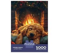Rompecabezas para Adolescentes De 1000 Piezas Dog Sleeping by Fireplace Rompecabezas para Adolescentes Juegos Relajantes para La Diversión Familiar Juego Desafiante Regalos 52x38cm/1000pcs