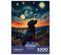 Rompecabezas para Adolescentes De 1000 Piezas Dog Under Starry Night Rompecabezas para Adultos Juegos Divertidos Decoración De Pared 52x38cm/1000pcs