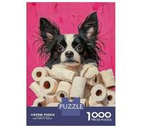 Rompecabezas para Adolescentes De 1000 Piezas Dog with Toilet Paper Painting Papillon Dog Toilet Art Rompecabezas para Adultos Juego De Ingenio Decoración De Pared Difícil Y Desafiante 38x26cm/1000pc