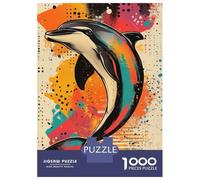 Rompecabezas para Adolescentes De 1000 Piezas Dolphin Splash Art Dynamic Dolphin Illustration Modern Pop Art Marine Design Rompecabezas para Adultos Juegos Familiares Alivia El Estrés Regalos De Cum