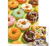 Rompecabezas para Adolescentes de 1000 Piezas donas de Colores sobre Fondo Verde Juguetes para decoración del hogar Regalos para Amigos Secretos Juegos Familiares Ejercicios para el Cerebro 38x26cm