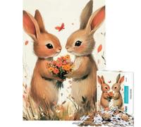 Rompecabezas para Adolescentes de 1000 Piezas Dos Conejos con Flores y una Mariposa Difícil y desafiante Juego antiestrés y acertijo para Mayores de 14 años (50x75cm)