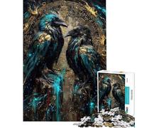 Rompecabezas para Adolescentes de 1000 Piezas Dos Cuervos con círculo astrológico Dorado Rompecabezas de Corte preciso para Adolescentes Juego de ingenio para la interacción Entre Padres e Hijos