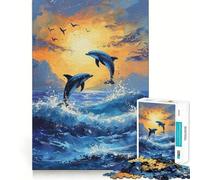 Rompecabezas para Adolescentes de 1000 Piezas Dos Delfines Saltando, Bordes impecables, Divertido Juego Mental, Regalo Acogedor, Divertido, decoración navideña para la Pared (38x26cm)