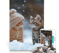 Rompecabezas para Adolescentes de 1000 Piezas Dos Gatitos en la Nieve Juego práctico difícil y desafiante Regalo Ideal para quienes Buscan un Juego entretenido 38x26cm
