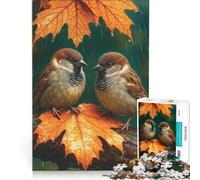 Rompecabezas para Adolescentes de 1000 Piezas Dos gorriones en un día lluvioso de otoño Juego práctico difícil y desafiante Regalo Ideal para quienes Buscan un Juego entretenido 50x75cm