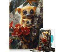Rompecabezas para Adolescentes de 1000 Piezas Dos Lindos lémures de bambú Dorados, Retratos, Corte preciso, decoración, Juguete Creativo y Divertido, Juego de Paz, Pieza de Arte navideña (50x75cm)