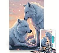 Rompecabezas para Adolescentes de 1000 Piezas Dos Lobos Blancos en un Paisaje Pastel Bordes impecables Divertido Juego de Habilidad Mental Juego Tranquilo y entretenido Ideal para y diversión