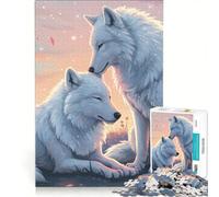 Rompecabezas para Adolescentes de 1000 Piezas Dos Lobos Blancos en un Paisaje Pastel Juegos relajantes de análisis y lógica Que mejoran el Amor Entre Parejas 50x75cm
