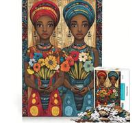 Rompecabezas para Adolescentes de 1000 Piezas Dos Mujeres africanas con Flores Juguetes antiestrés Carrera de Velocidad Manual para Mejorar el Amor Entre Parejas 38x52cm