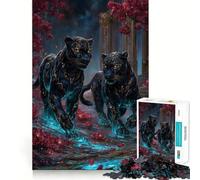 Rompecabezas para Adolescentes de 1000 Piezas Dos panteras Negras en un Paisaje Floral Corte preciso Diversión para Resolver Problemas Diversión Relajante Tiempo de diversión Exhibición de navideño