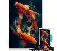 Rompecabezas para Adolescentes de 1000 Piezas Dos Peces koi Nadando en Agua Oscura, Bordes impecables, Divertido Juego Mental, Regalo Acogedor, decoración navideña para la Pared (38x52cm)