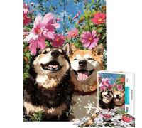 Rompecabezas para Adolescentes de 1000 Piezas Dos Perros Felices en un jardín de Flores Rompecabezas para Adultos Juegos Familiares Desafío difícil Actividades Divertidas para Hacer en casa (38x52cm)
