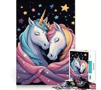 Rompecabezas para Adolescentes de 1000 Piezas Dos Unicornios abrazándose en una Noche Estrellada Corte preciso Diversión para Resolver Problemas Diversión Relajante Tiempo de diversión Decoración