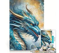 Rompecabezas para Adolescentes de 1000 Piezas: Dragón Azul Entre Nubes, Juegos relajantes, Actividades Familiares, con póster y Hoja de Preguntas a Juego 38x26cm