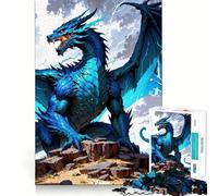 Rompecabezas para Adolescentes de 1000 Piezas Dragón Azul sobre Rocas,diseño de Bordes precisos,Juego de concentración,Regalo Ideal para Momentos de Relax,Escena navideña 50x75cm
