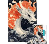 Rompecabezas para Adolescentes de 1000 Piezas Dragón Blanco Entre Olas Paisaje japonés Rompecabezas para Adultos Juego de ingenio análisis y lógica Regalos para Amigos y Familiares (tamaño 38x52cm)