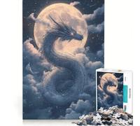 Rompecabezas para Adolescentes de 1000 Piezas: Dragón Blanco etéreo en Las Nubes bajo la Luna Juegos Familiares, Montaje de Patrones, fortalece el Amor Entre Parejas 38x52cm