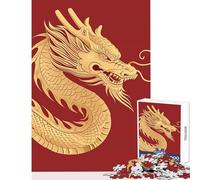 Rompecabezas para Adolescentes de 1000 Piezas dragón Imperial Dorado Juguete Educativo Regalo de cumpleaños Juegos educativos con póster a Juego y Hoja de Trivia tamaño 38x52cm