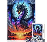 Rompecabezas para Adolescentes de 1000 Piezas Dragón majestuoso en un Paisaje ardiente Juego práctico decoración Juguetes antiestrés cumpleaños (38x26cm)