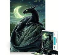 Rompecabezas para Adolescentes de 1000 Piezas Dragón Negro bajo la luz de la Luna,diseño de Bordes precisos,Juego Divertido y Relajante,Regalo navideño Tranquilo 38x52cm