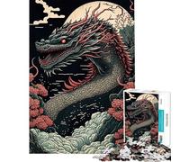 Rompecabezas para Adolescentes de 1000 Piezas dragón Ukiyo E Japón China Rompecabezas para Adultos Juegos Familiares desafío difícil Actividades Divertidas en casa (tamaño 38x52cm)