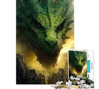 Rompecabezas para Adolescentes de 1000 Piezas Dragón Verde sobre Paisaje Urbano Difícil y desafiante Juego Familiar Apto para Mayores de 14 años (50x75cm)