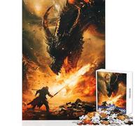 Rompecabezas para Adolescentes de 1000 Piezas Dragón y Guerrero en Batalla épica Rompecabezas de 1000 Piezas para ejercitar la Mente Un Regalo Ideal para Aprender y Jugar (50x75cm)