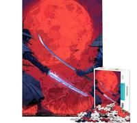 Rompecabezas para Adolescentes de 1000 Piezas Duelo de samuráis bajo la Luna roja Rompecabezas para Adultos antiestrés Difícil cumpleaños (tamaño 50x75cm)