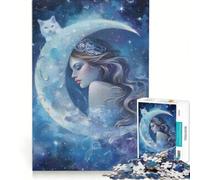 Rompecabezas para Adolescentes de 1000 Piezas El Gato Blanco la Luna y Las Estrellas Juego Familiar Actividades Divertidas para Hacer en casa fortalece el Amor Entre Parejas 38x26cm