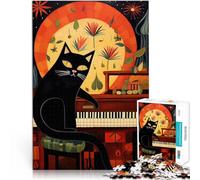 Rompecabezas para Adolescentes de 1000 Piezas El Gato Negro Toca el Piano Juegos Divertidos Juguetes de decoración del hogar 52x38cm